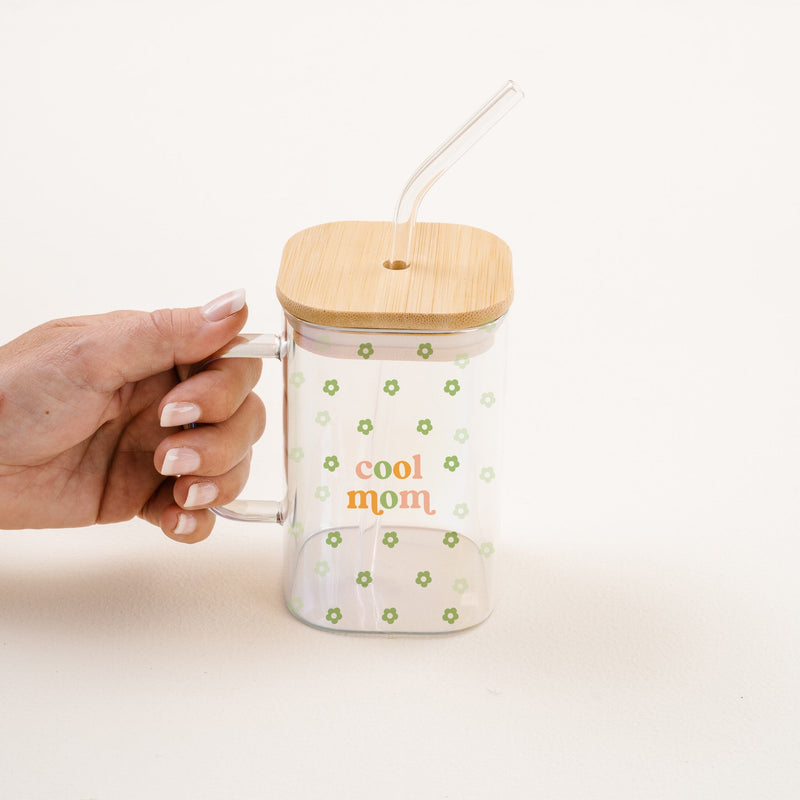 SQUARE GLASS CUP- COOL MOM 20OZ