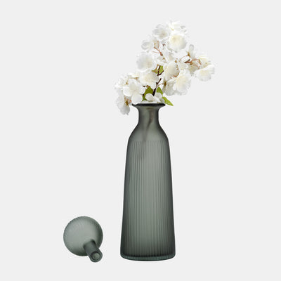 GLASS 17"H VASE WITH LID - GREEN/SMOKE