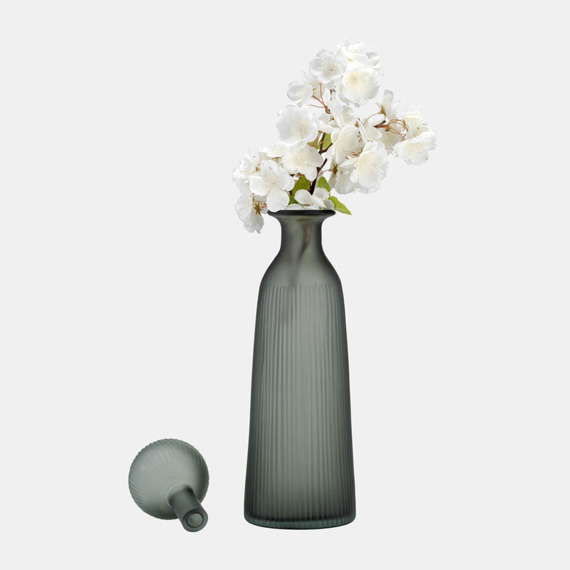 GLASS 17"H VASE WITH LID - GREEN/SMOKE