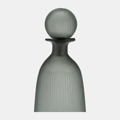 GLASS 17"H VASE WITH LID - GREEN/SMOKE