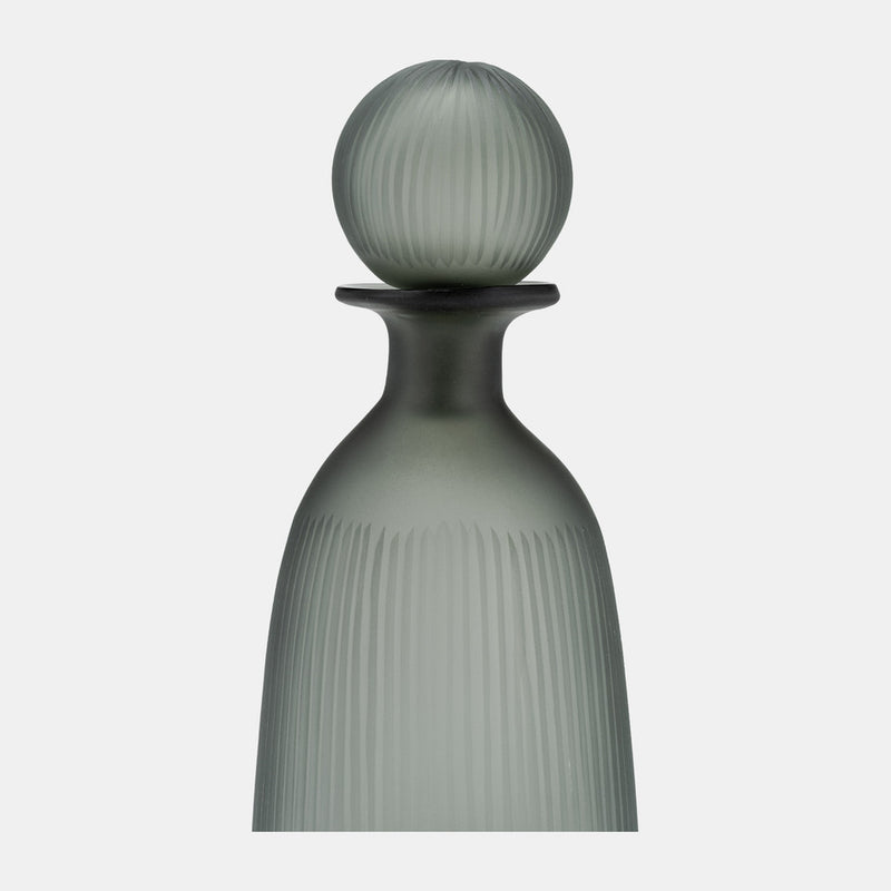 GLASS 17"H VASE WITH LID - GREEN/SMOKE