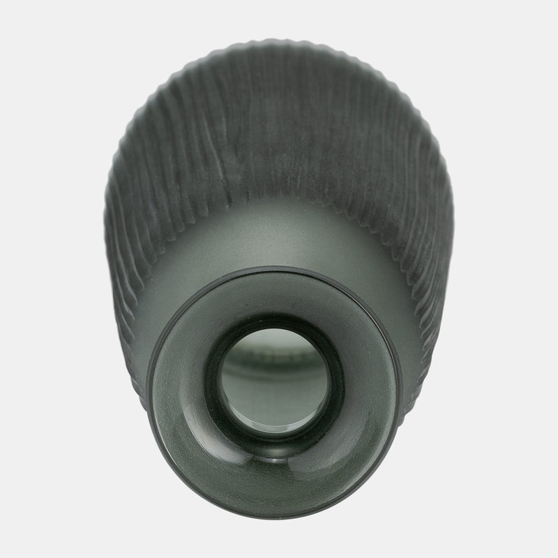 GLASS 17"H VASE WITH LID - GREEN/SMOKE