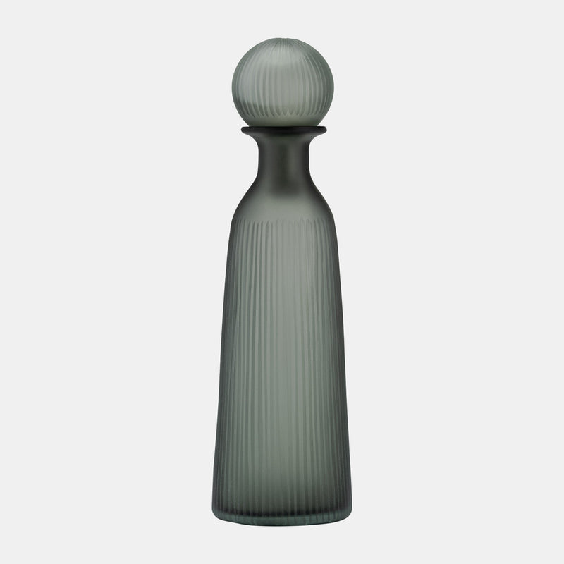 GLASS 17"H VASE WITH LID - GREEN/SMOKE