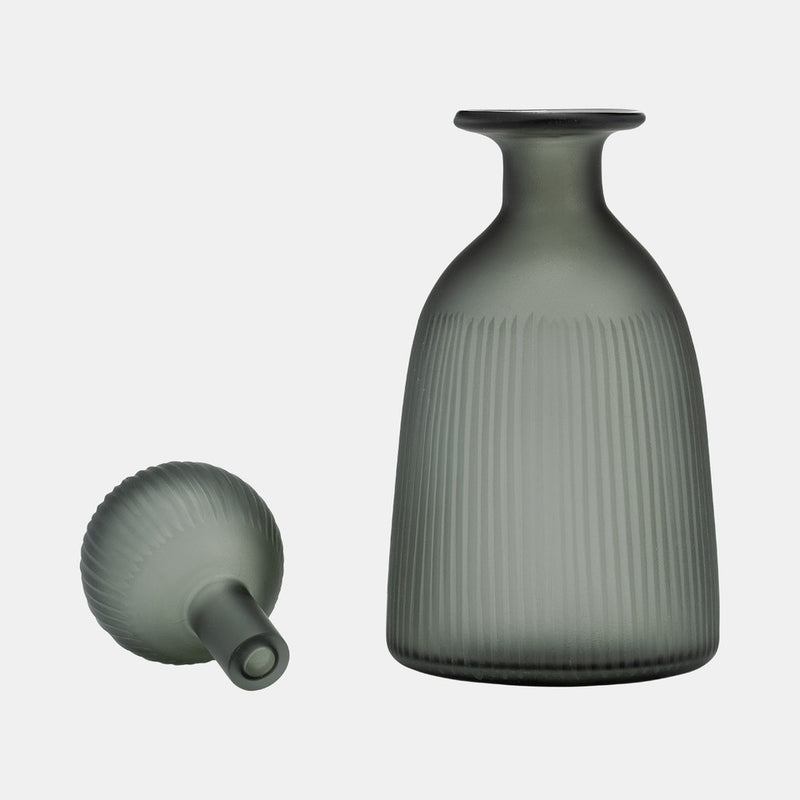 GLASS 13"H VASE WITH LID - GREEN/SMOKE