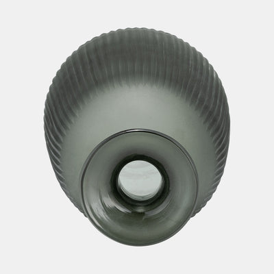 GLASS 13"H VASE WITH LID - GREEN/SMOKE