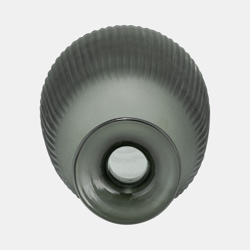 GLASS 13"H VASE WITH LID - GREEN/SMOKE