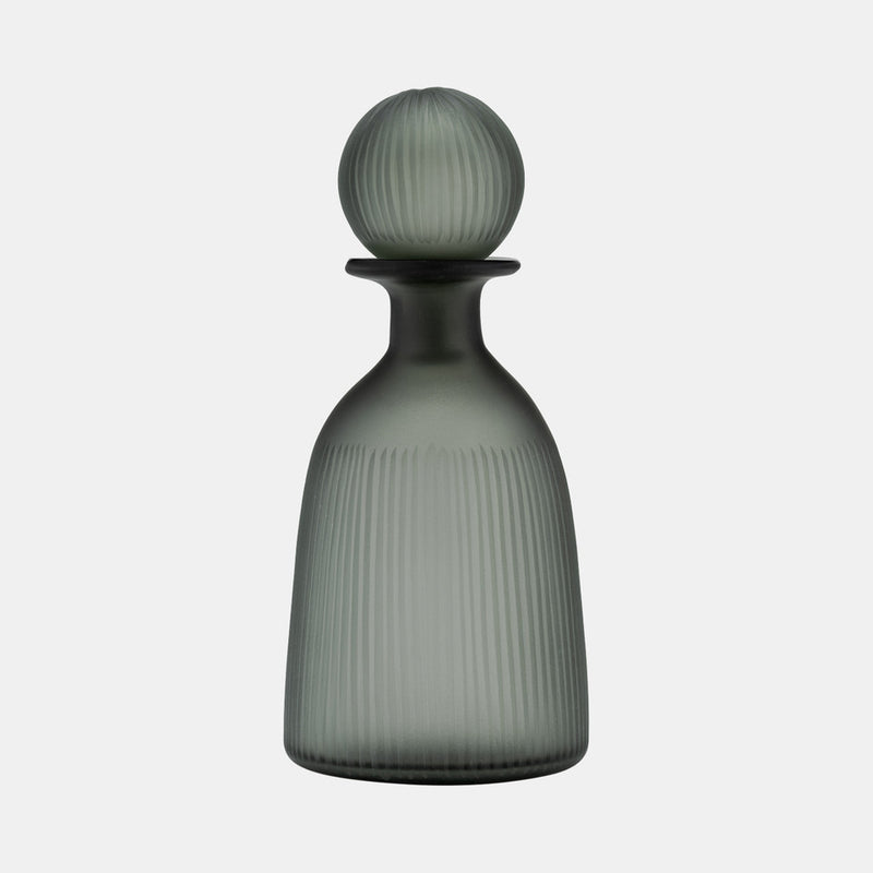 GLASS 13"H VASE WITH LID - GREEN/SMOKE