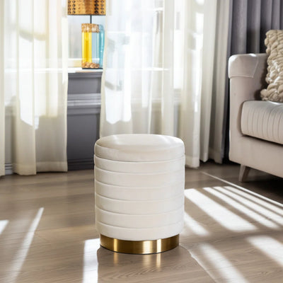 CREAM VELVET STORAGE STOOL 19IN STIRLING