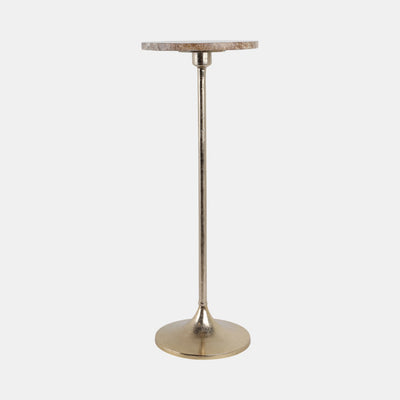 27 X 10" MARBLE TOP DRINK TABLE - TAN/GOLD
