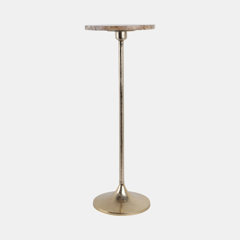 27 X 10" MARBLE TOP DRINK TABLE - TAN/GOLD