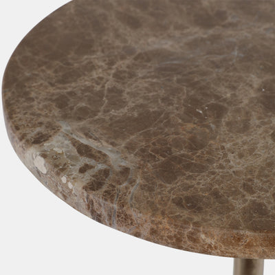27 X 10" MARBLE TOP DRINK TABLE - TAN/GOLD