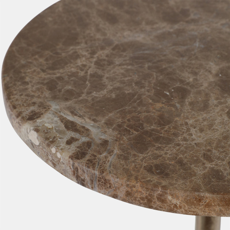 27 X 10" MARBLE TOP DRINK TABLE - TAN/GOLD
