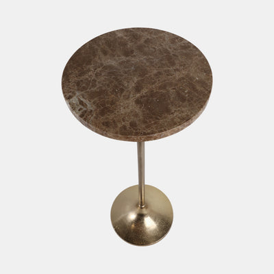 27 X 10" MARBLE TOP DRINK TABLE - TAN/GOLD