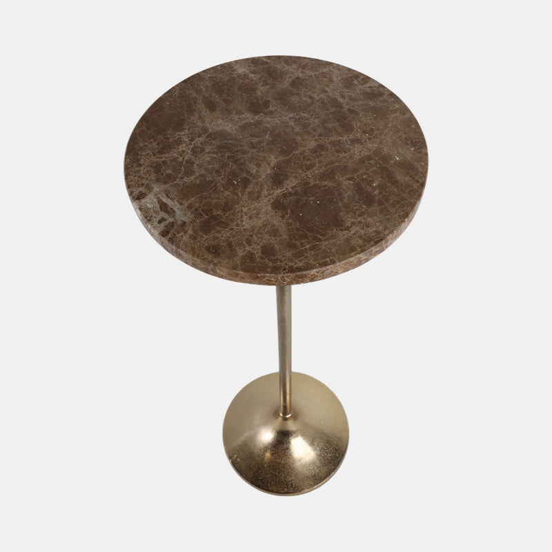 27 X 10" MARBLE TOP DRINK TABLE - TAN/GOLD