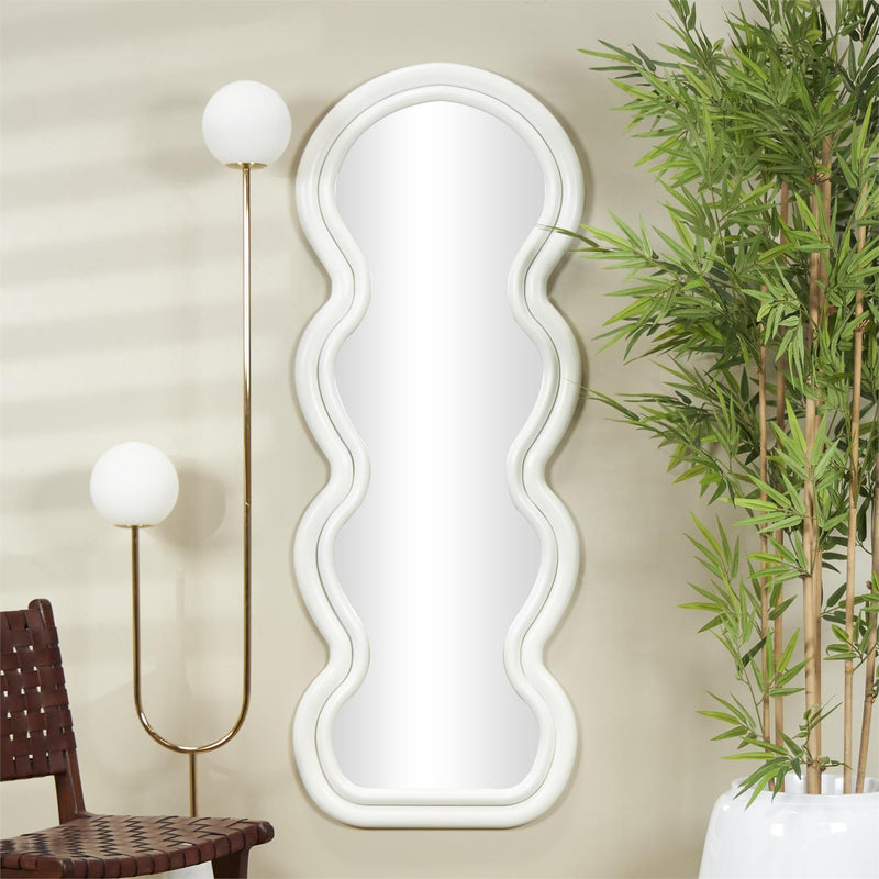 WHITE WOODEN ABSTRACT WAVY WALL MIRROR