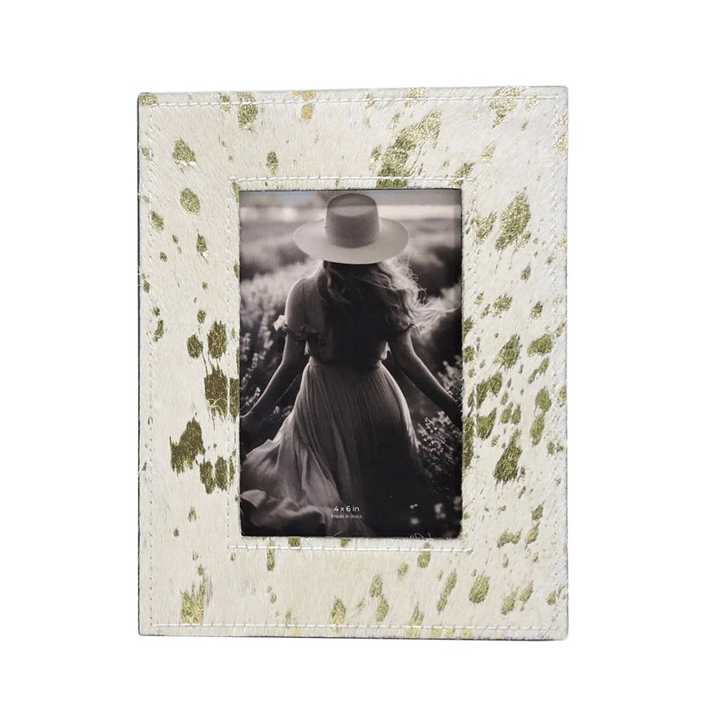 4 X 6 HAIR ON HIDE SPECKLED PHOTO FRAME - TAN