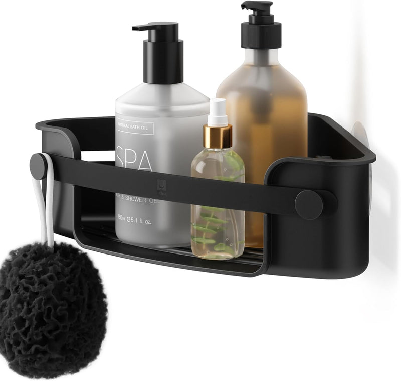FLEX ADHESIVE SHOWER CORNER SHELF FOR BATHROOM - BLACK