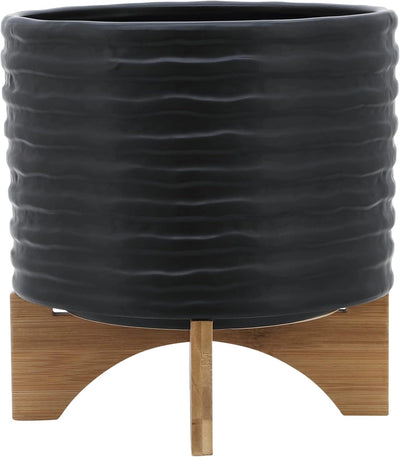 11"H TEXTURED PLANTER WITH STAND - BLACK