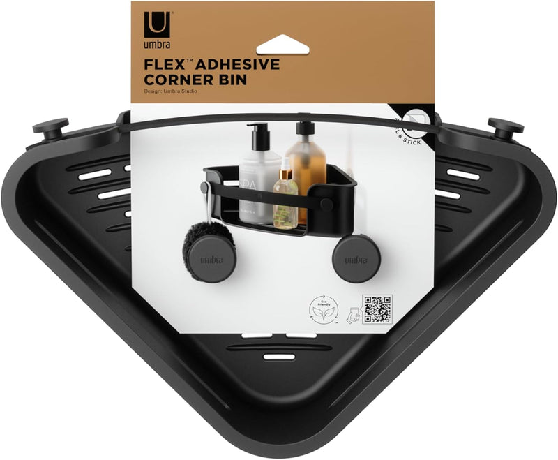 FLEX ADHESIVE SHOWER CORNER SHELF FOR BATHROOM - BLACK