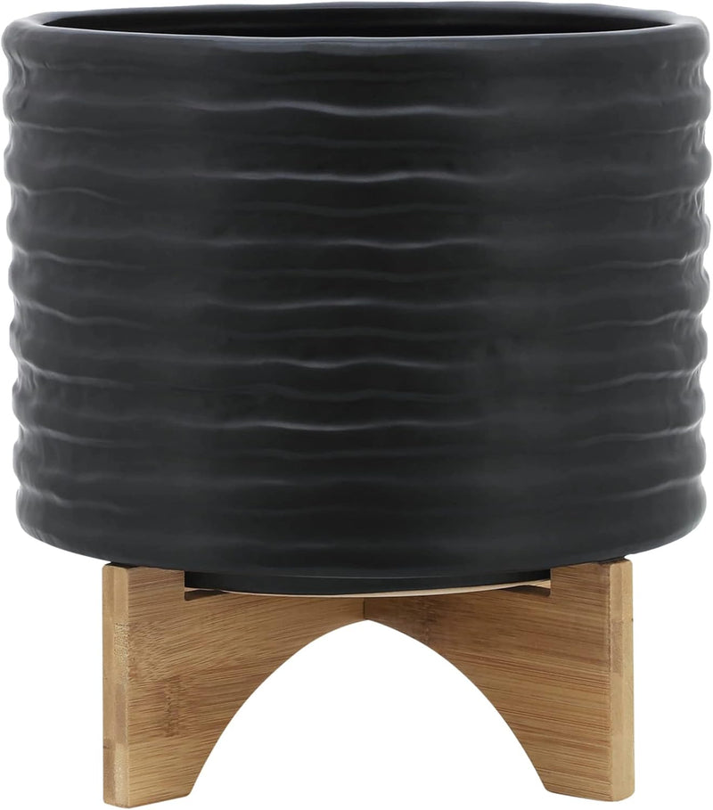11"H TEXTURED PLANTER WITH STAND - BLACK
