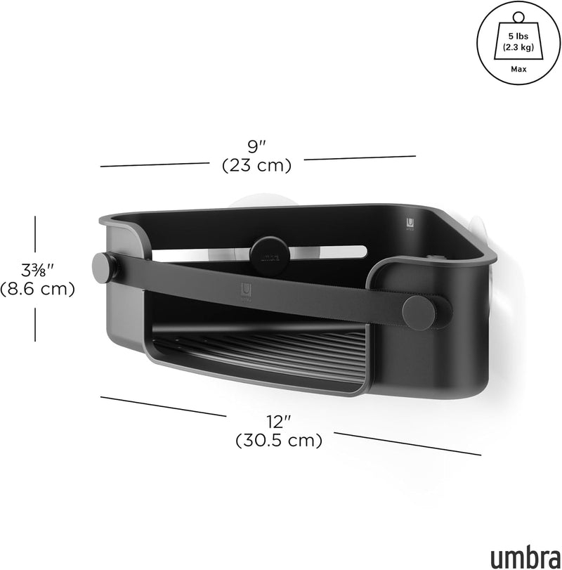 FLEX ADHESIVE SHOWER CORNER SHELF FOR BATHROOM - BLACK