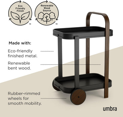 BELLWOOD BAR CART SERVING TROLLEY SIDE TABLE - WALNUT/BLACK