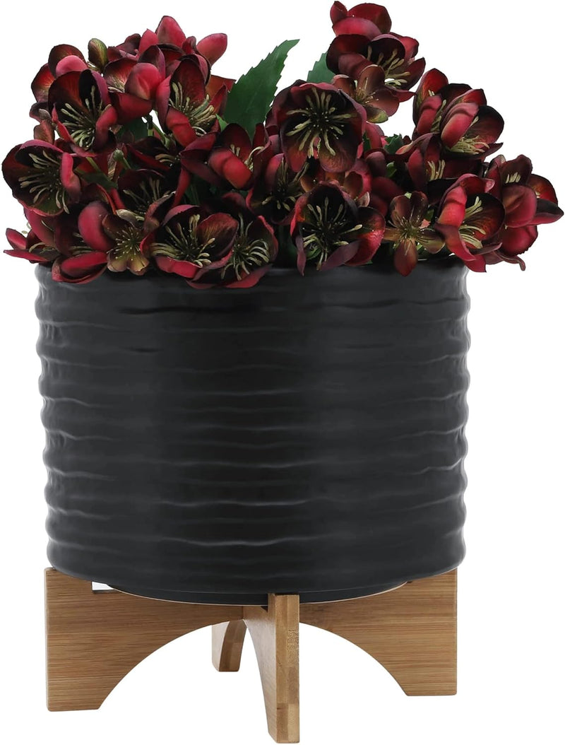 11"H TEXTURED PLANTER WITH STAND - BLACK