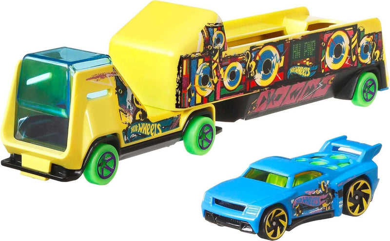 HOT WHEELS SUPER RIGS 1:64 SCALE RACE CAR & MATCHING SEMI TRUCK TRANSPORTER