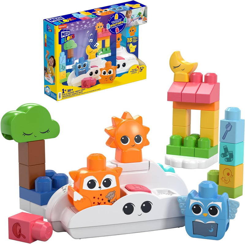 MEGA BLOKS TODDLER BUILDING BLOCKS TOY RISE & SNOOZE NIGHT LIGHT
