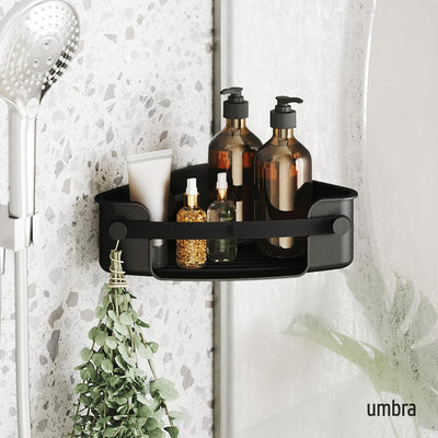 FLEX ADHESIVE SHOWER CORNER SHELF FOR BATHROOM - BLACK