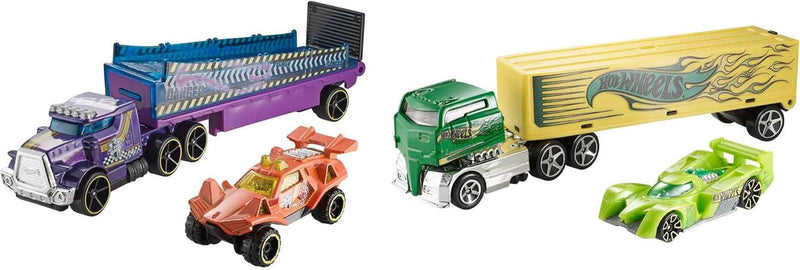 HOT WHEELS SUPER RIGS 1:64 SCALE RACE CAR & MATCHING SEMI TRUCK TRANSPORTER
