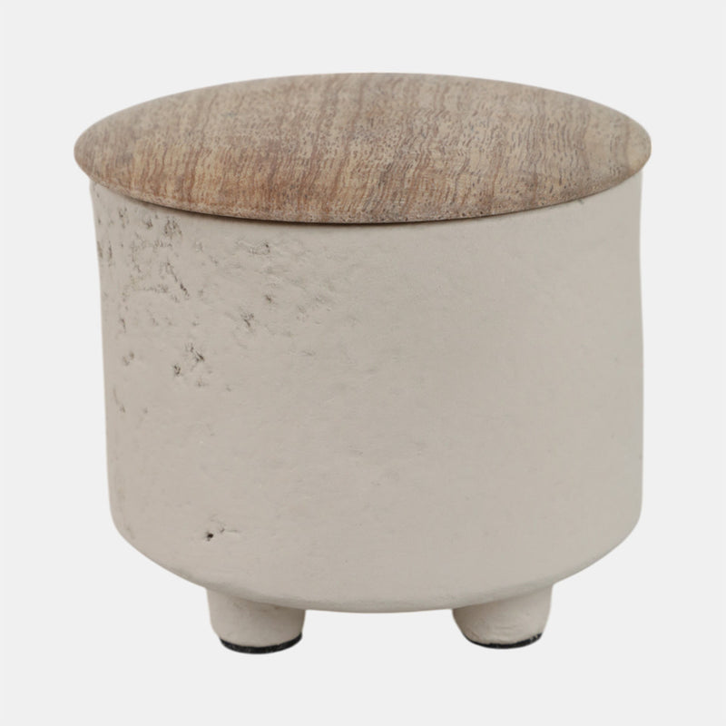 4" 7OZ EUCLYPTUS & SAGE FOOTED CANDLE WITH LID - CREAM