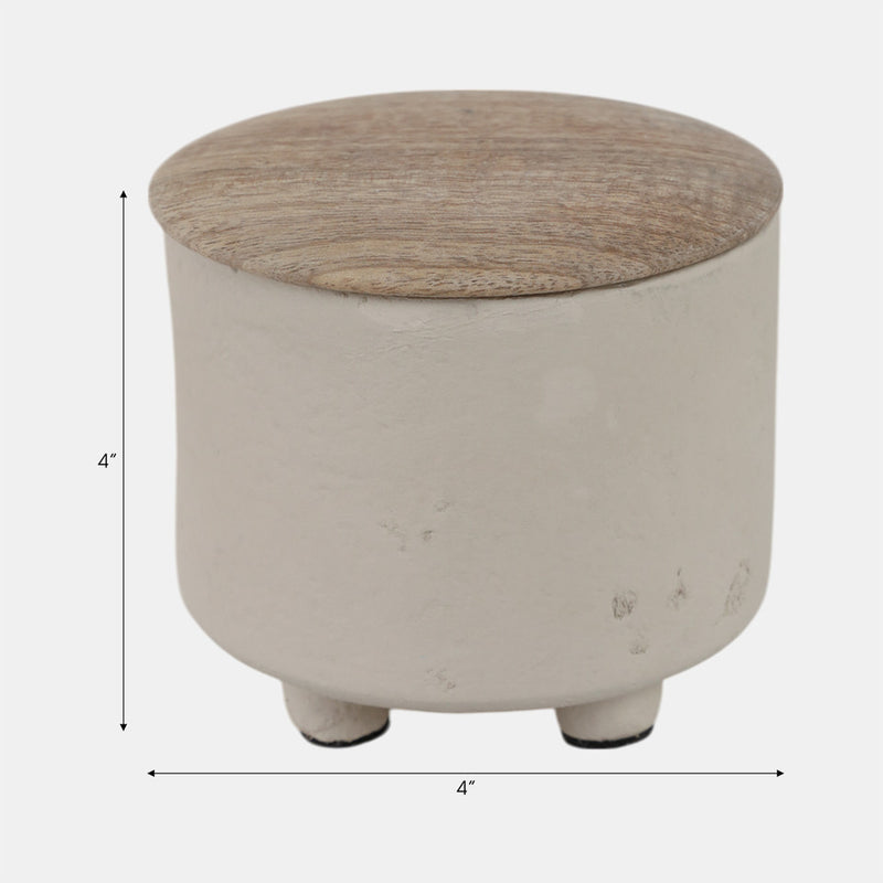 4" 7OZ EUCLYPTUS & SAGE FOOTED CANDLE WITH LID - CREAM