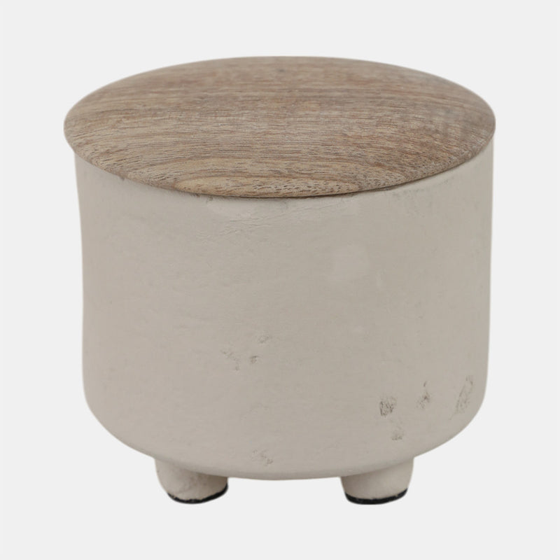 4" 7OZ EUCLYPTUS & SAGE FOOTED CANDLE WITH LID - CREAM