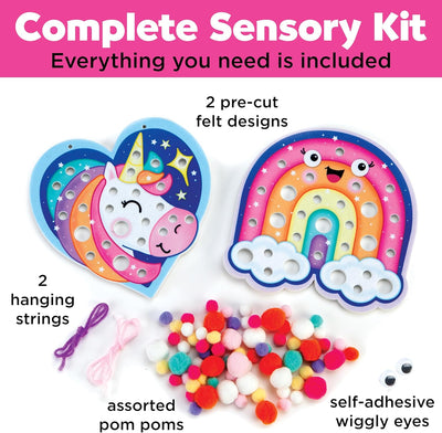 CREATIVITY FOR KIDS POM POM PICTURES: MAGICAL RAINBOW & UNICORN SENSORY TOY BOARDS