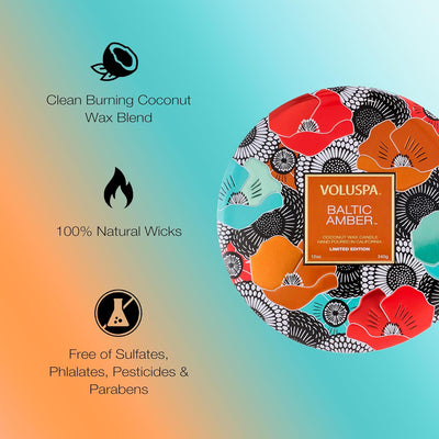 LIMITED EDITION BALTIC AMBER 3 WICK TIN CANDLE 12 OZ