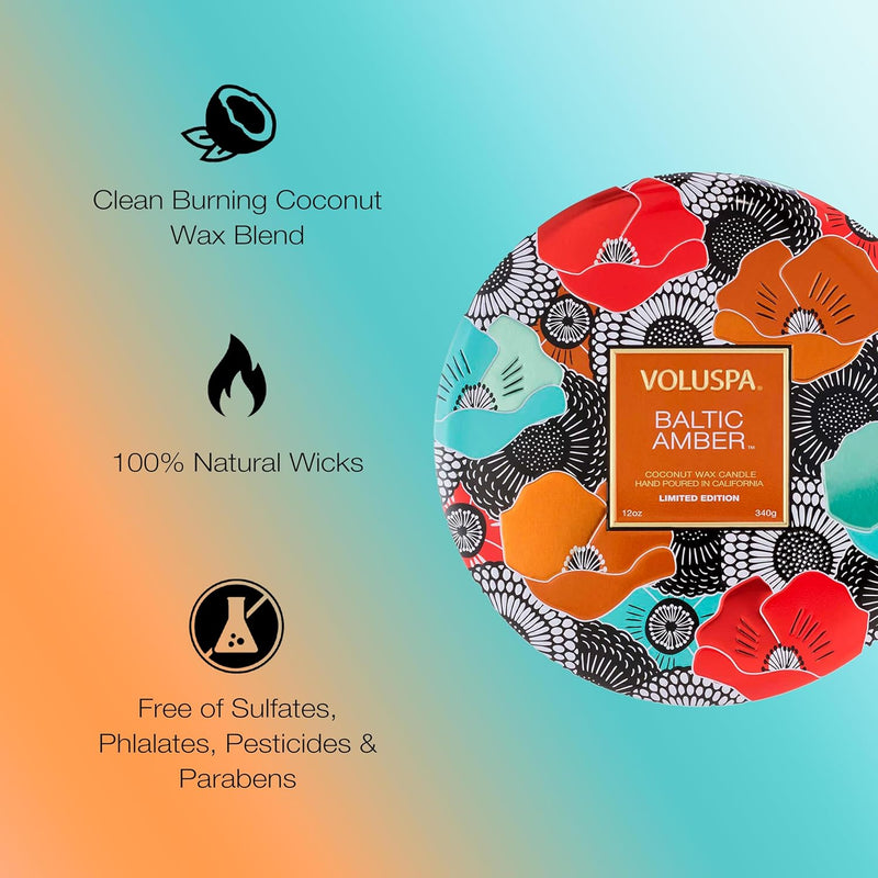 LIMITED EDITION BALTIC AMBER 3 WICK TIN CANDLE 12 OZ