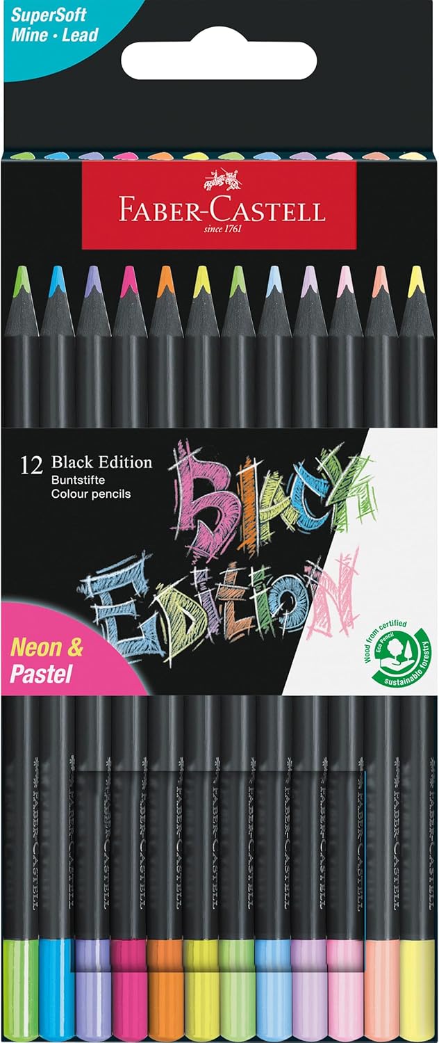 BLACK EDITION COLOURED PENCILS - NEON & PASTEL PACK OF 12