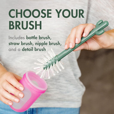 CACTI BOTTLE CLEANING BRUSH SET-BRWN/GRN