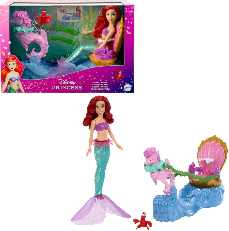 DISNEY PRINCESS ARIEL MERMAID DOLL & ROLLING CHARIOT