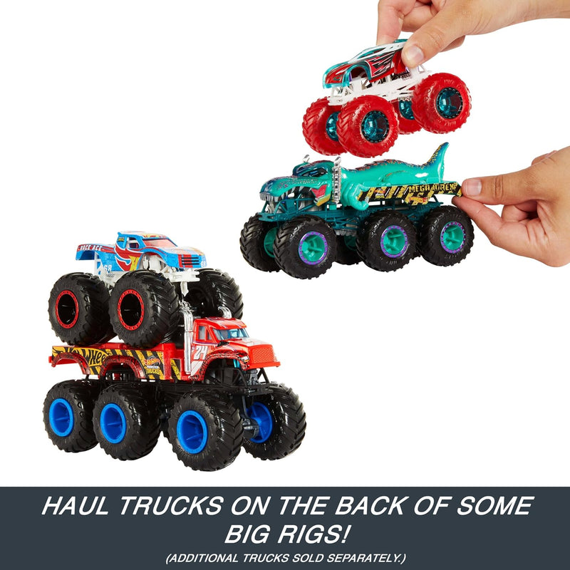 HOT WHEELS MONSTER TRUCKS 1:64 SCALE SURPRISE TRILER TRUCK WITH 6 WHEELS