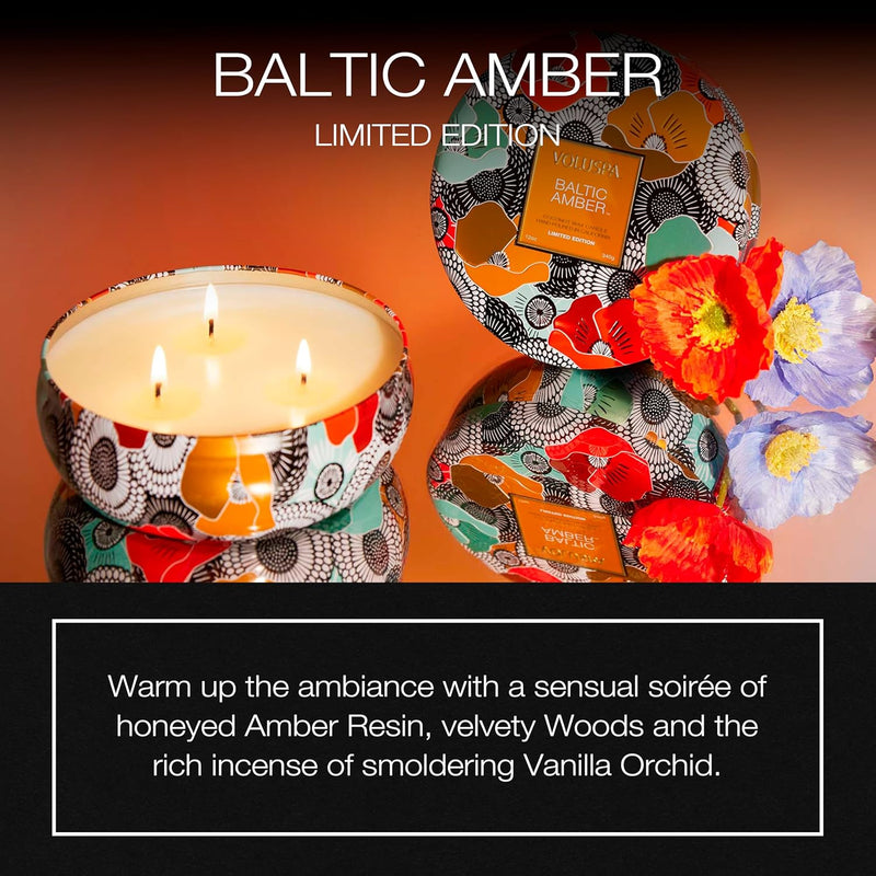 LIMITED EDITION BALTIC AMBER 3 WICK TIN CANDLE 12 OZ