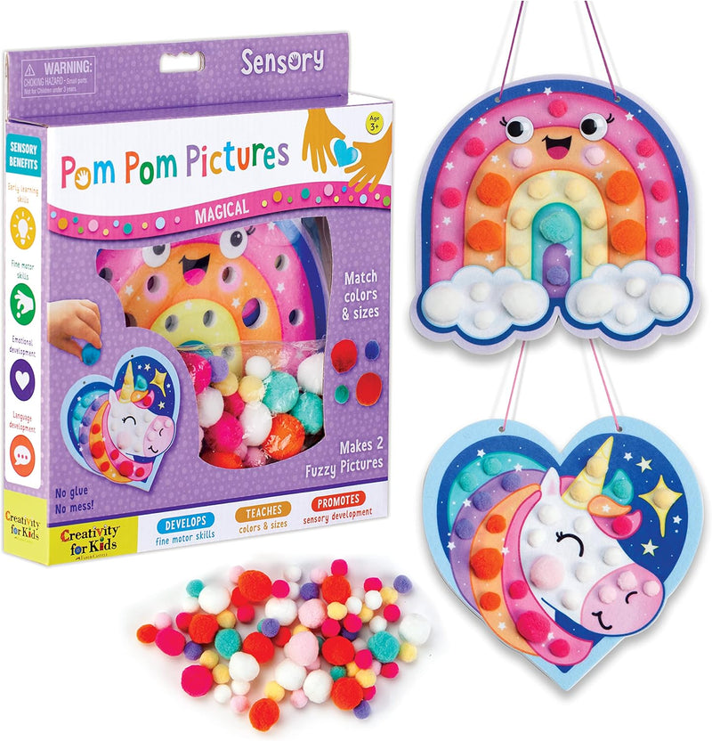 CREATIVITY FOR KIDS POM POM PICTURES: MAGICAL RAINBOW & UNICORN SENSORY TOY BOARDS