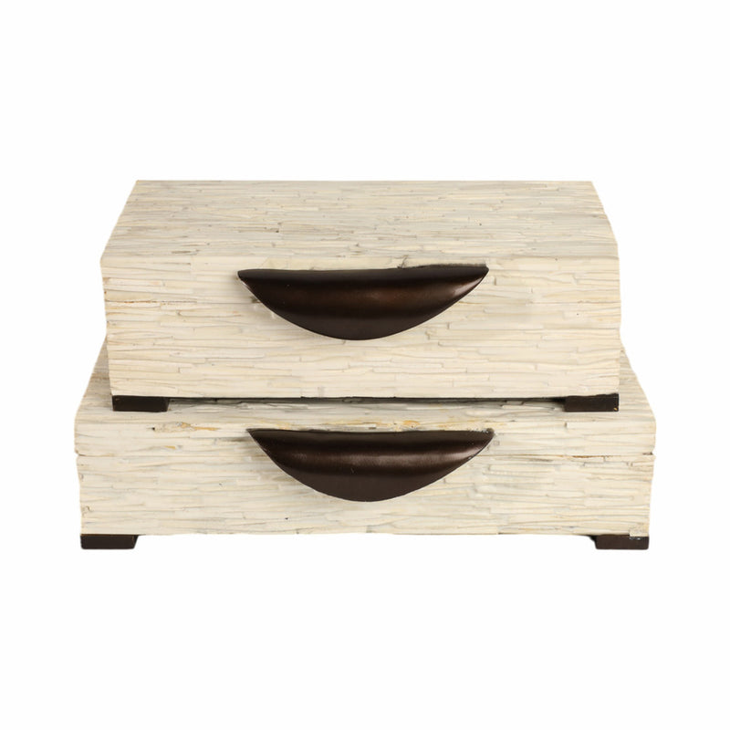 S/2 14/16" HADWIN RESIN CREAM BOXES