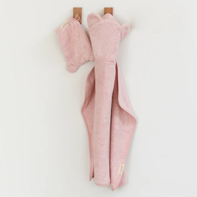 HOODED TOWEL & WASH MITT SET - BLUSH