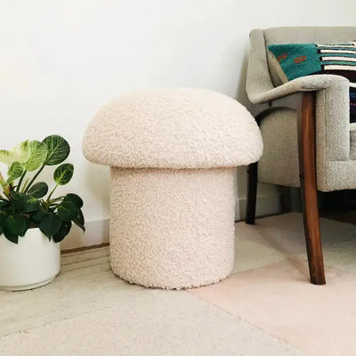 17 X 17" MUSHROOM BOUCLE OTTOMAN - IVORY