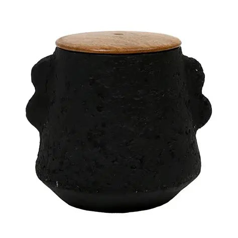 8 OZ BALSAM & MYRRH EARED CANDLE WITH LID - BLACK