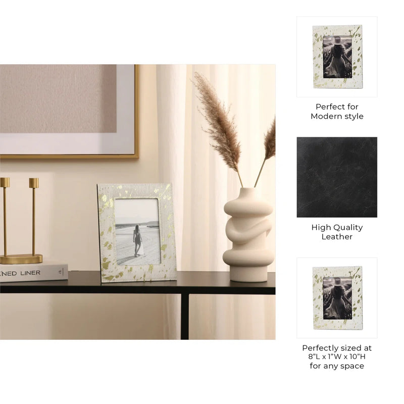 4 X 6 HAIR ON HIDE SPECKLED PHOTO FRAME - TAN