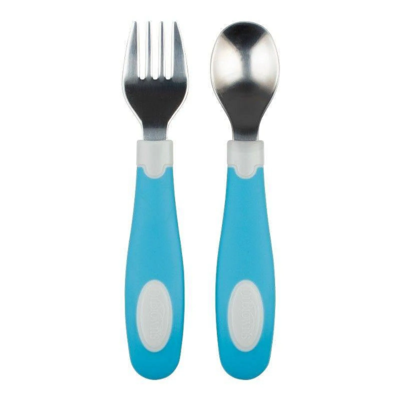 SOFT GRIP SPOON  FORK SET - BLUE AND WHITE