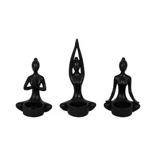 S/3 9" RESIN CANDLE HOLDER - BLACK